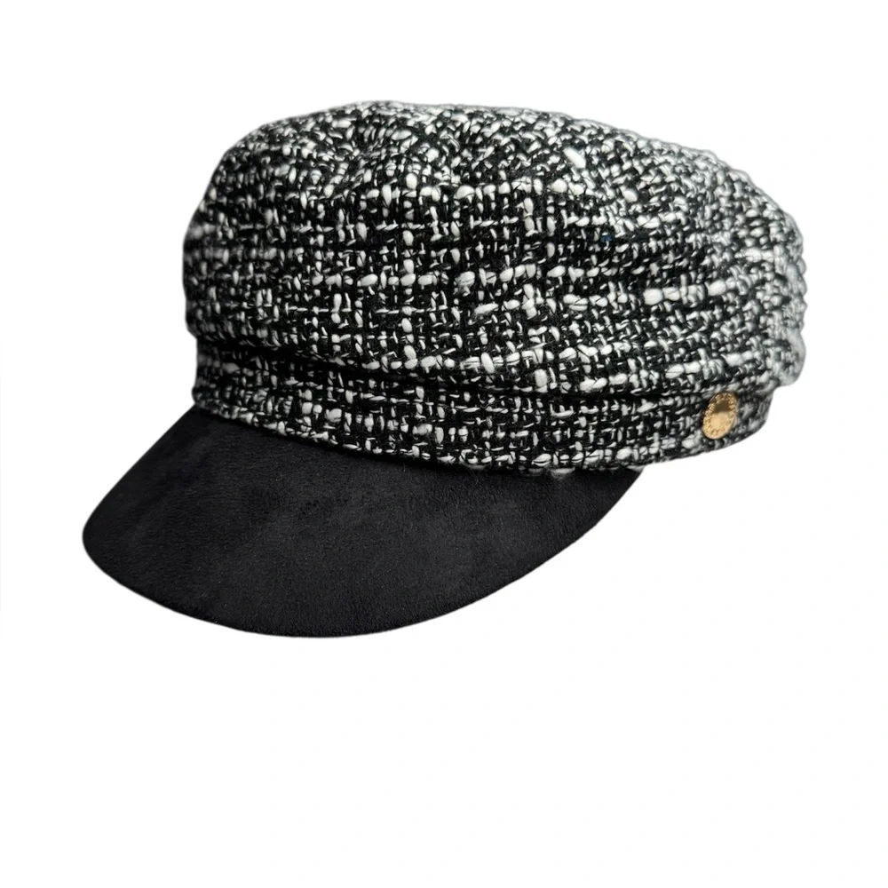 Express Tweed Newsboy Hat Black and White